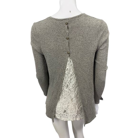 Tea n Rose open front cardigan knit sweater white lace back small - Picture 5 of 8